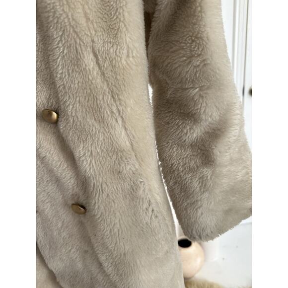 VINTAGE 1970's WHITE STAG FAUX FUR BELTED COAT Women's Size Small Ivory - Picture 6 of 9